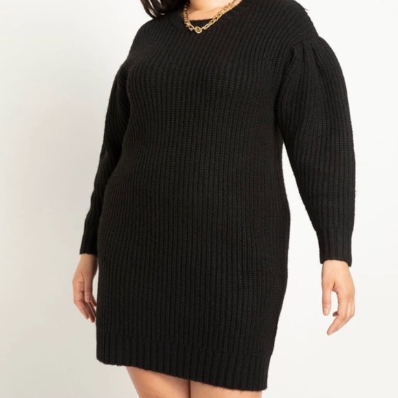 Eloquii Black Knit Open Back Puff Sleeve Sweater Dress 18/20 - Picture 10 of 10